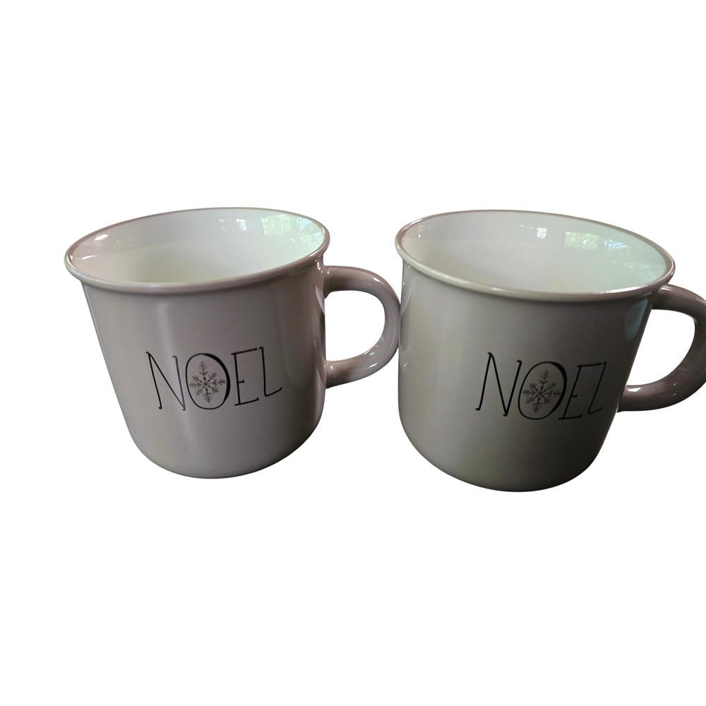 Sleigh Bell Bistro Noel Mug Set 2 Taupe Snowflake Christmas Rae Dunn Style